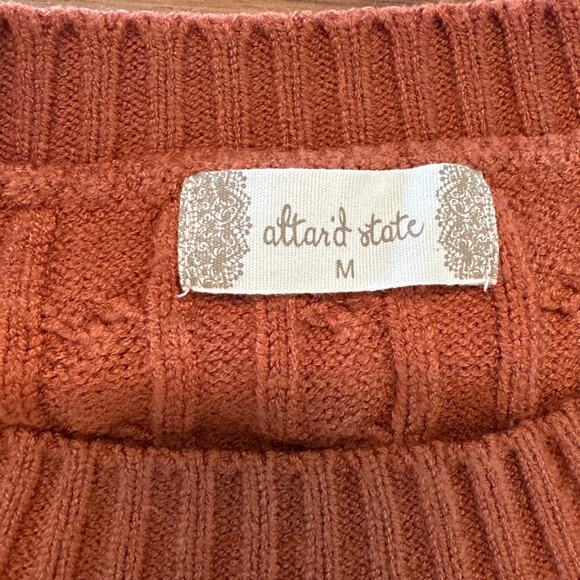 Altar'd State Women's Cropped Brown Cable Knit Long Sleeve Sweater, Size M, EUC - Picture 3 of 5